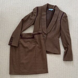 ANTONIO MELANI Brown Houndstooth Blazer and Skirt set
